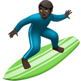 Apple design of the man surfing: dark skin tone emoji verson:ios 16.4