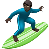 Apple design of the man surfing: dark skin tone emoji verson:ios 16.4