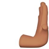 Apple design of the rightwards pushing hand: medium skin tone emoji verson:ios 16.4