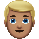 Apple design of the man: medium skin tone blond hair emoji verson:ios 16.4
