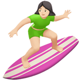 Apple design of the woman surfing: light skin tone emoji verson:ios 16.4