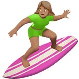 Apple design of the woman surfing: medium skin tone emoji verson:ios 16.4