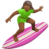 Apple design of the woman surfing: medium-dark skin tone emoji verson:ios 16.4