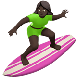 Apple design of the woman surfing: dark skin tone emoji verson:ios 16.4