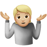 Apple design of the person shrugging: medium-light skin tone emoji verson:ios 16.4