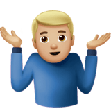 Apple design of the man shrugging: medium-light skin tone emoji verson:ios 16.4