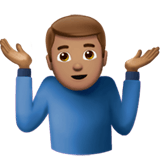 Apple design of the man shrugging: medium skin tone emoji verson:ios 16.4
