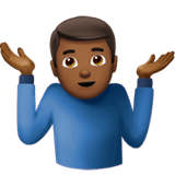 Apple design of the man shrugging: medium-dark skin tone emoji verson:ios 16.4