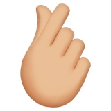 Apple design of the hand with index finger and thumb crossed: medium-light skin tone emoji verson:ios 16.4