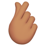 Apple design of the hand with index finger and thumb crossed: medium skin tone emoji verson:ios 16.4
