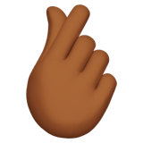 Apple design of the hand with index finger and thumb crossed: medium-dark skin tone emoji verson:ios 16.4