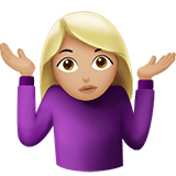 Apple design of the woman shrugging: medium-light skin tone emoji verson:ios 16.4