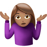 Apple design of the woman shrugging: medium skin tone emoji verson:ios 16.4