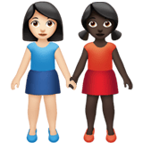 Apple design of the women holding hands: light skin tone dark skin tone emoji verson:ios 16.4