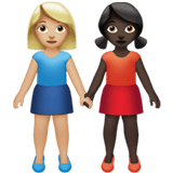 Apple design of the women holding hands: medium-light skin tone dark skin tone emoji verson:ios 16.4