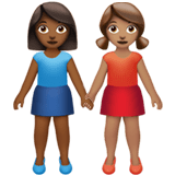 Apple design of the women holding hands: medium-dark skin tone medium skin tone emoji verson:ios 16.4