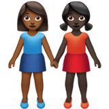 Apple design of the women holding hands: medium-dark skin tone dark skin tone emoji verson:ios 16.4