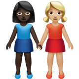 Apple design of the women holding hands: dark skin tone medium-light skin tone emoji verson:ios 16.4