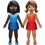 Apple design of the women holding hands: dark skin tone medium skin tone emoji verson:ios 16.4