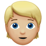 Apple design of the person: medium-light skin tone blond hair emoji verson:ios 16.4