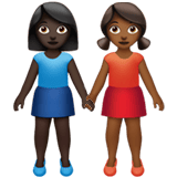 Apple design of the women holding hands: dark skin tone medium-dark skin tone emoji verson:ios 16.4