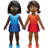Apple design of the women holding hands: dark skin tone medium-dark skin tone emoji verson:ios 16.4