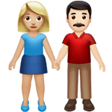 Apple design of the woman and man holding hands: medium-light skin tone light skin tone emoji verson:ios 16.4