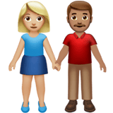 Apple design of the woman and man holding hands: medium-light skin tone medium skin tone emoji verson:ios 16.4