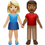 Apple design of the woman and man holding hands: medium-light skin tone medium-dark skin tone emoji verson:ios 16.4