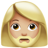 Apple design of the woman: medium-light skin tone beard emoji verson:ios 16.4