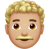 Apple design of the man: medium-light skin tone curly hair emoji verson:ios 16.4