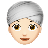 Apple design of the woman wearing turban: light skin tone emoji verson:ios 16.4