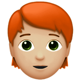 Apple design of the person: medium-light skin tone red hair emoji verson:ios 16.4
