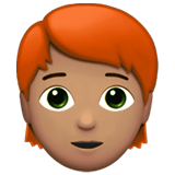 Apple design of the person: medium skin tone red hair emoji verson:ios 16.4