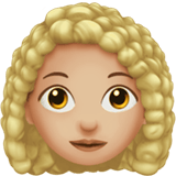 Apple design of the woman: medium-light skin tone curly hair emoji verson:ios 16.4