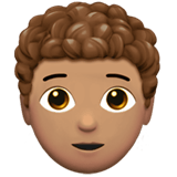 Apple design of the person: medium skin tone curly hair emoji verson:ios 16.4