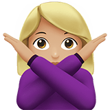 Apple design of the woman gesturing NO: medium-light skin tone emoji verson:ios 16.4