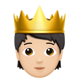 Apple design of the person with crown: light skin tone emoji verson:ios 16.4