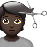 Apple design of the person getting haircut: dark skin tone emoji verson:ios 16.4