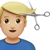 Apple design of the man getting haircut: medium-light skin tone emoji verson:ios 16.4