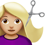 Apple design of the woman getting haircut: medium-light skin tone emoji verson:ios 16.4
