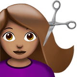 Apple design of the woman getting haircut: medium skin tone emoji verson:ios 16.4