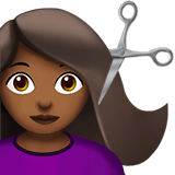 Apple design of the woman getting haircut: medium-dark skin tone emoji verson:ios 16.4