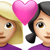 Apple design of the couple with heart: woman woman medium-light skin tone light skin tone emoji verson:ios 16.4