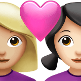 Apple design of the couple with heart: woman woman medium-light skin tone light skin tone emoji verson:ios 16.4