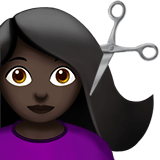 Apple design of the woman getting haircut: dark skin tone emoji verson:ios 16.4