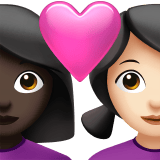 Apple design of the couple with heart: woman woman dark skin tone light skin tone emoji verson:ios 16.4