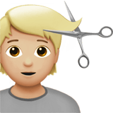 Apple design of the person getting haircut: medium-light skin tone emoji verson:ios 16.4
