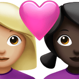 Apple design of the couple with heart: woman woman medium-light skin tone dark skin tone emoji verson:ios 16.4