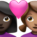 Apple design of the couple with heart: woman woman dark skin tone medium skin tone emoji verson:ios 16.4